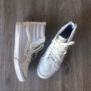 Vans—white leather high top slim zip